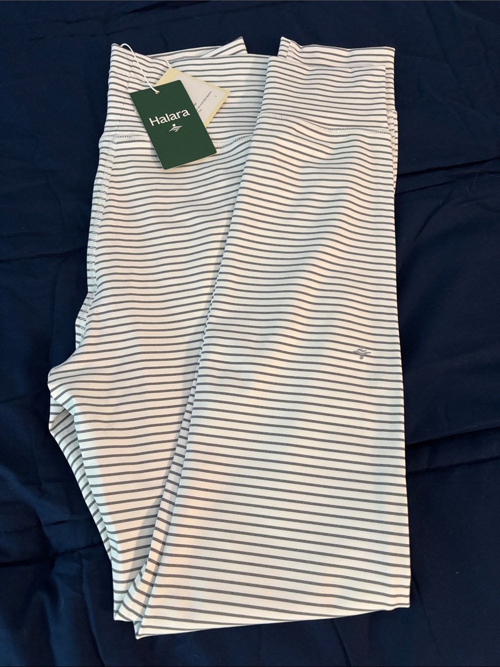 HALARA White Leggings with Navy Pinstripes